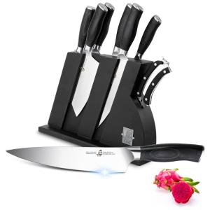 Conjunto de Facas em Aço Inoxidável com Afiador Embutido e Bloco de Bancada 8 Peças, TUO, Preto