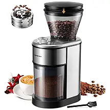 Moedor de Café Elétrico Ajustável em Aço Inoxidável com 24 Configurações de Moagem, 110V, TWOMEOW, Prata