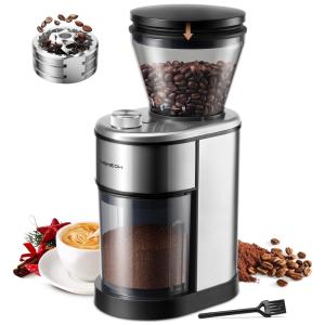 Moedor de Café Elétrico Ajustável em Aço Inoxidável com 24 Configurações de Moagem, 110V, TWOMEOW, Prata