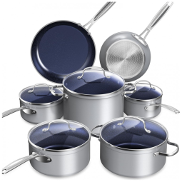 Conjunto de Panelas Antiaderente em Cerâmica 12 Peças com Infusão de Diamante, sem PTFE e PFOA, Seguro para Forno, Tampas de Vidro Temperado