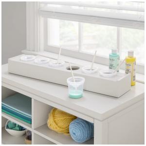 Bandeja infantil Martha Stewart Crafting Kids Linen White com 6 potes de tinta antivazamento para organização de materiais de pintura