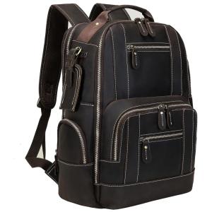 Mochila Masculina para Laptop de Couro, UBANT, Marrom