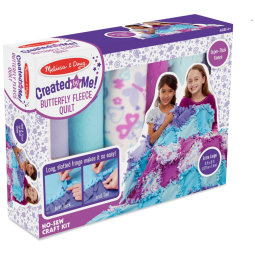 Kit Artesanato Faça Você Mesmo sua Colcha de Lã Infantil, Tema Borboleta, Sem Costura com 48 Quadrados de 30x30 cm para Crianças Acima de 3