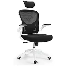 Cadeira de Escritório Ergonômica Giratória com Apoio de Braços e Suporte Lombar Ajustável, Branca, LETEUKE, Branco