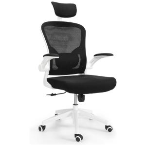 Cadeira de Escritório Ergonômica Giratória com Apoio de Braços e Suporte Lombar Ajustável, Branca, LETEUKE, Branco