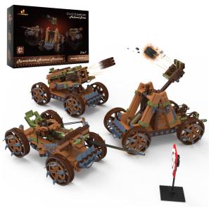 Kit de Construção 3 em 1 Catapulta Trebuchet Crossbow Medieval om 568 Peças, JMBricklayer, Marrom