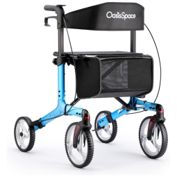 Andador Adulto Idoso com Apoio de Braço, Assento Acolchoado e Cesto, Suporta até 136 kg, OASISSPACE RL91067, Azul