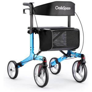 Andador Adulto Idoso com Apoio de Braço, Assento Acolchoado e Cesto, Suporta até 136 kg, OASISSPACE RL91067, Azul