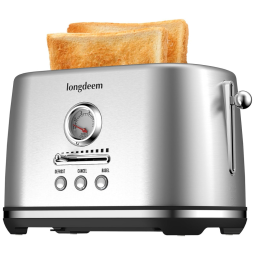 Torradeira 2 Fatias com Desligamento Automático, Bandeja de Migalhas e 6 Níveis de Tostagem, 110V 1000W, LONGDEEM, Prata