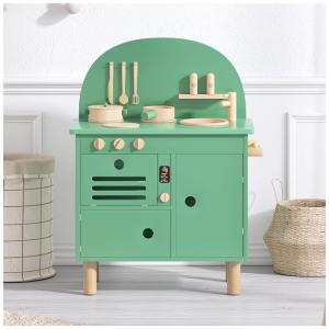 Cozinha Infantil Educativa em Madeira com Talheres e Utensílios Feitos de Madeira Maciça Suavemente Polida para Crianças Acima de 3 Anos