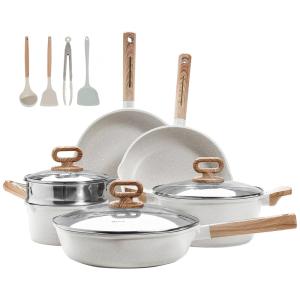 Jogo de Panelas e Acessórios com Revestimento de Granito, 13 Peças, KOLEX, Branco