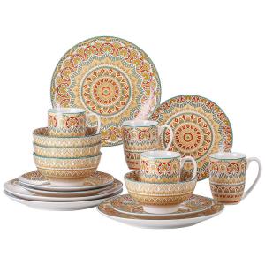 Aparelho de Jantar com 16 Peças em Porcelana Vancasso Boêmio, Amarelo