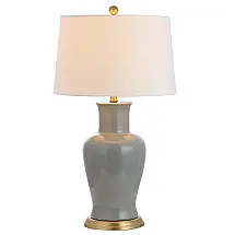 Abajur de Mesa em Cerâmica Cinza, Estilo Tradicional, 73 cm Altura, 110V 100W, para Quarto, Sala e Escritório - JONATHAN Y
