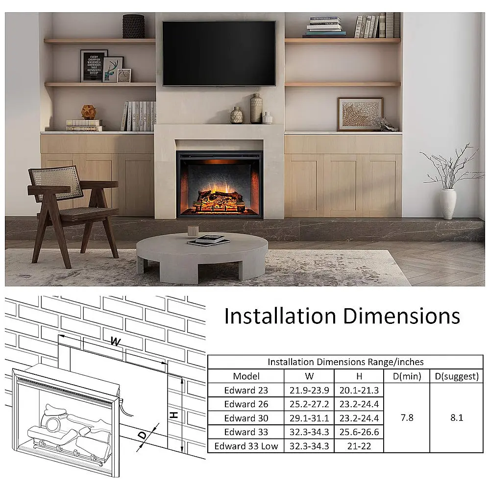 Lareira Elétrica de Embutir A62x71L cm com Controle Remoto e Som de Crepitação de Fogo, 110V 1500W, RICHFLAME — foto 2