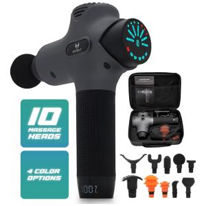 Massageador Pistola Elétrico Profissional Sem Fio 10 Acessórios, HIVOLT, Preto