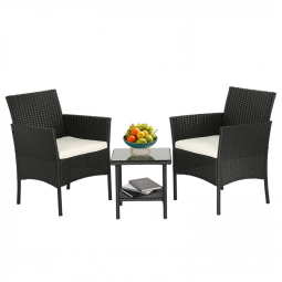 Conjunto de Móveis de Exterior de Vime FDW com 3 Cadeiras de Pátio em Rattan e Mesa de Café para Quintal, Jardim, Varanda, Piscina e Sacada