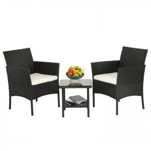 Conjunto de Móveis de Exterior de Vime FDW com 3 Cadeiras de Pátio em Rattan e Mesa de Café para Quintal, Jardim, Varanda, Piscina e Sacada