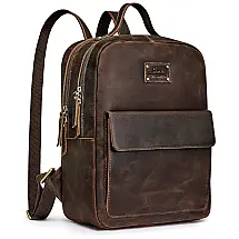 Mochila Feminina de Couro com Alça para Bagagem, S ZONE, Marrom Claro