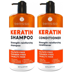 Belisso Shampoo e Condicionador com Queratina e óleo de Argan Marroquino para Cabelos Secos e sem Brilho, BELLISSO, Laranja