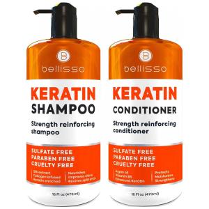 Belisso Shampoo e Condicionador com Queratina e óleo de Argan Marroquino para Cabelos Secos e sem Brilho, BELLISSO, Laranja