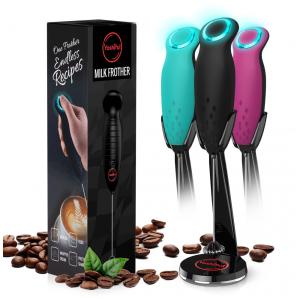 Espumador de Leite Elétrico9 Portátil Movido a Pilhas com Suporte, YOSHIFUL, Preto