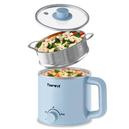 Panela Elétrica Multifuncional 1,6L com Vaporizador para Cozinhar Ramen, Massas, Sopas e Ovos - Controle de Temperatura - Portátil