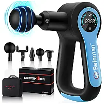 Massageador Pistola Elétrico Profissional Sem Fio 5 Acessórios e 6 Velocidades, BELOMAN, Azul