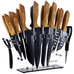 Conjunto de Facas em Aço Inoxidável com Bloco de Bancada, Peças, DOCKORIO knife set 19 601 Brown, Marrom