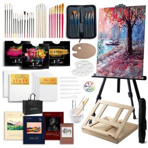 Deluxe Kit de Pintura Profissional com Telas e Bolsa de Transporte, 137 Peças, MODERA MOD 121PS, Marrom