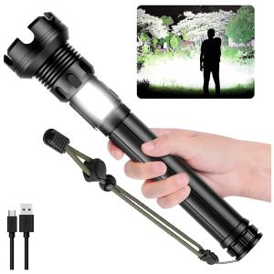 Hoxida XHP90 Lanterna 9000LM, Distancia 600 M, com USB, à Prova DÁgua IPX5, Preta