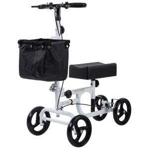 Andador 4 Rodas Dobrável com Cesta e Apoio para Joelho Ideal para Lesões Suporta 136kg, BEYOUR WALKER, Branco
