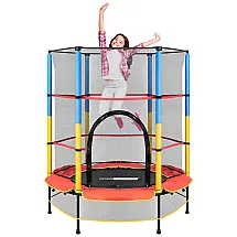 Cama Elastica Infantil com Rede de Proteção e Almofada de Segurança para até 50 kg, VIVOHOME, Amarelo