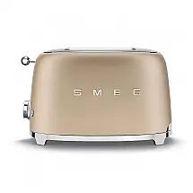 Torradeira Elétrica Retrô 2 Fatias com 6 Níveis de Tostagem, Aço Inoxidável, Matte Champagne, SMEG, Dourado