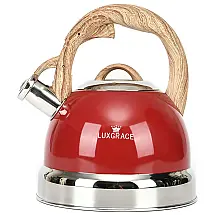 LUXGRACE Chaleira 2L com Apito e Cabo ergonômico, Aço Inoxidável, S P, Vermelho