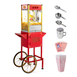 Pipoqueira Elétrica Estilo Cinema com Rodas e Chaleira de 236g Rende até 7L de Pipoca Inclui Colher de Pipoca e Colher de Óleo, 850W