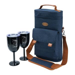 Bolsa Térmica MELOTOUGH para 2 Garrafas de Vinho com 2 Copos de Aço Inoxidável - Azul