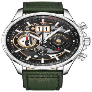 Relógio Masculino Analógico Aviator de Quartzo com Cronógrafo e Pulseira de Couro, 92302, STUHRLING 923.02, Verde