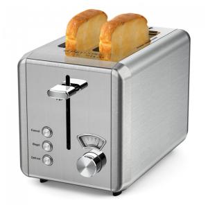 Torradeira Elétrica 2 Fatias com 6 Níveis de Tostagem de Aço Inoxidável, 850W, 110v, WHALL, Prateado