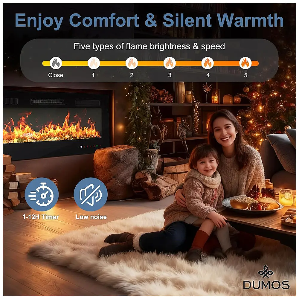 Lareira Elétrica DUMOS 107x46cm 1500W 169 Cores LED Timer Embutir 110V — foto 2