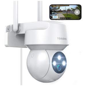 Câmera de Segurança Externa 2K com Visão Noturna Colorida e Detecção de Movimento, TOAIOHO, Branca