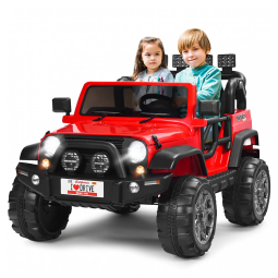 Carro Elétrico Infantil Off Road a Bateria 12V com Luz LED, Músicas, Suspensão de Mola, 3 Velocidades, HONEY JOY, Vermelho