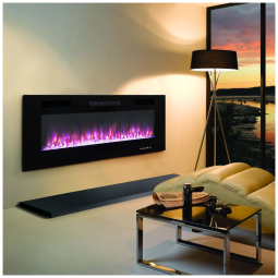 Lareira Elétrica de Embutir A44x101L de Baixo Ruído com Controle Remoto, Temporizador, Tela Digital e Ccor de Chama Ajustável, 110V