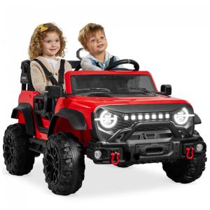 Carro Elétrico Infantil Best Choice Products 24V Vermelho, Caminhão 2 Lugares, com Controle Remoto, Bluetooth, Luzes LED e Capacidade para