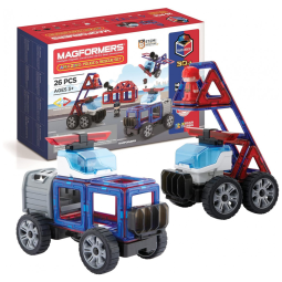 Kit de Construção Polícia e Resgate Geométrico Educativo 26 Peças, para Crianças a Partir de 3 Anos, MAGFORMERS, Vermelho