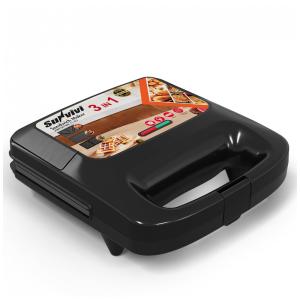 Sanduicheira Elétrica 3 em 1 Sunvivi Preto 800W Placas Removíveis 120V 9x22x23 cm