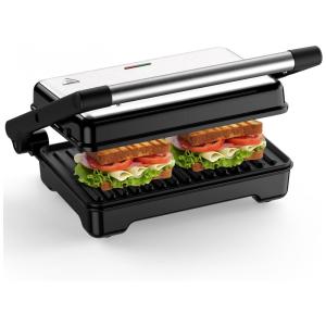 Sanduicheira e Grill Elétrico com Superfície Antiaderente, Luzes Indicadoras e Abertura 180, 1500W, 220V, OSTBA APPLIANCE, Prata