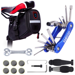 Kit de Reparo Emergencial de Bicicleta e Bolsa de Transporte, 10 Funções, YBEKI, Azul