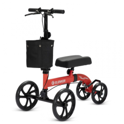 Andador 4 Rodas Dobrável com Cesta e Apoio para Joelho Ideal para Lesões Suporta 136kg, ELENKER, Vermelho