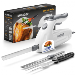 Faca Elétrica em Aço Inoxidável com Garfo, Branca, 110v, HOMAIDER, Branco