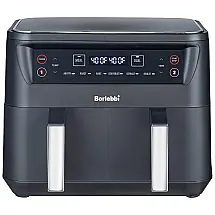 Fritadeira Elétrica AirFryer Dupla 8L de Capacidade com Painel de Controle Digital e 6 Predefinições, 110V 1560W, BORLEBBI, Preto